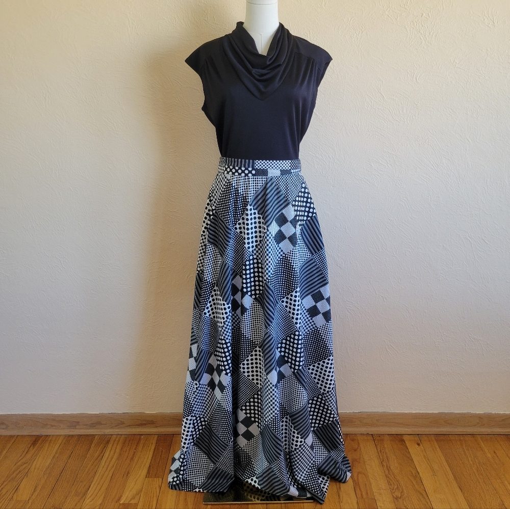 Strait Lane | 70s Vintage Cowl Neck Patchwork Skirt Maxi Dress